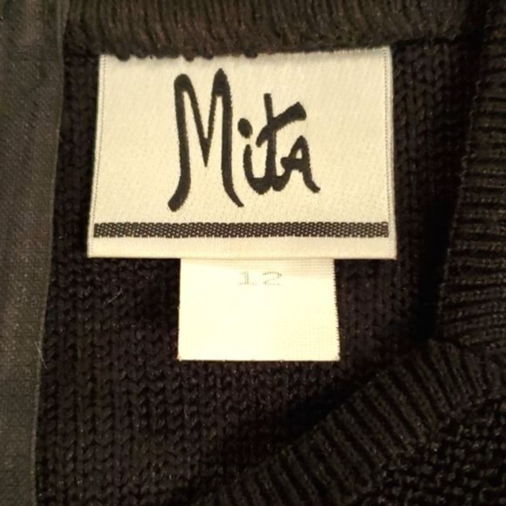 VINTAGE MITA 12 BLACK ACRYLIC KNIT SHORT SLEEVE BODYCON - Picture 3 of 5